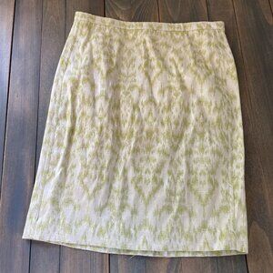 Ann Taylor Shiny Metallic Green & Cream Skirt Pattern Indie Pencil - Size 4 (UU)